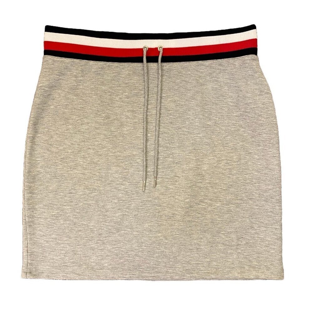 Tommy Hilfiger Women’s Gray Mini Skirt Size L Stretch Drawstring NWT $49.50
